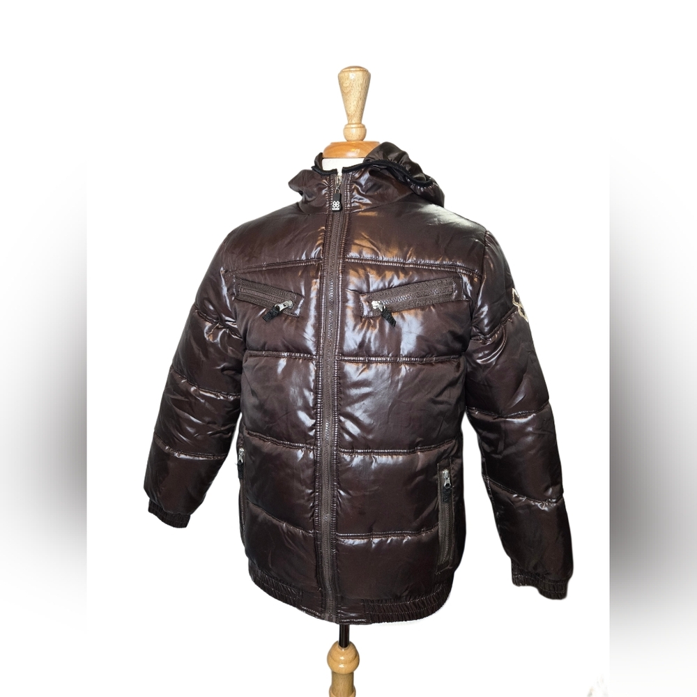 X Games‎ Puffer Jacket Men’s L Brown Hooded Y2K Skate Snowboard Streetwear Coat